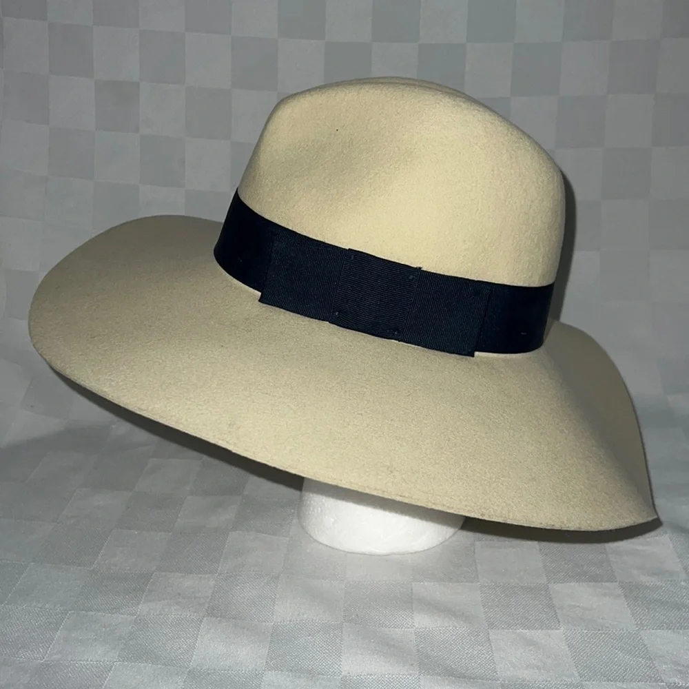 New $75 Brixton Bone Navy Blue Ribbon Piper Wool Floppy Hat